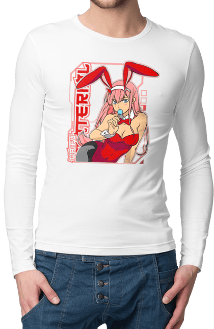Чоловічій лонгслів з принтом "Коханий у Франксі Zero Two". Anime, darling in the franxx, manga, zero two, аніме, зеро ту, коханий у франксі, манга, милий у франксі, нуль два. futbolka.stylus.ua