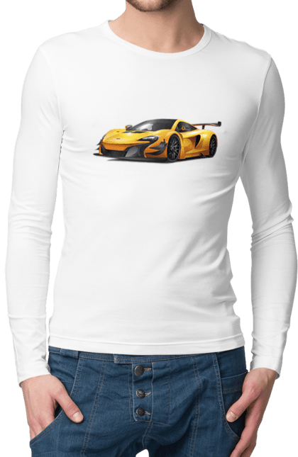 Чоловічий лонгслів з принтом "Спорткар". Автомобіль, жовтий автомобіль, жовтий спорткар, спорт, спорткар. 2070702