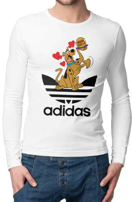 Чоловічій лонгслів з принтом "Adidas Скубі Ду". Adidas, scooby doo, scooby-doo, адідас, мультсеріал, серіал, скубі ду, скубі-ду, собака. 2070702