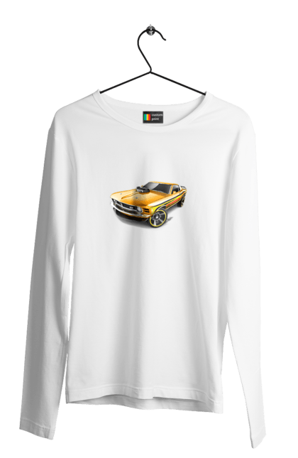 Чоловічий лонгслів з принтом "Форд мустанг". Американська легенда, жовтий мустанг, культове авто, мустанг, потужне авто, форд мустанг, шелбі. 2070702