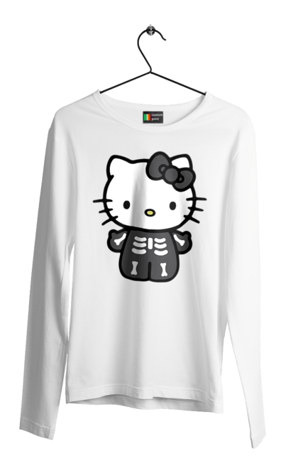 Чоловічій лонгслів з принтом "Хелло Кітті Хелловін". Halloween, hello kitty, zombie, бренд, зомбі, кошеня, персонаж, скелет, хелло кітті, хелловін. 2070702