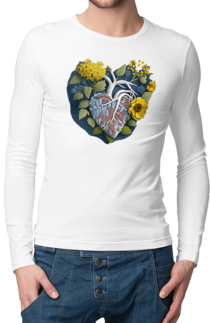 Чоловічий лонгслів з принтом "Серце квіти". Люблю україну, перемога україни, серце, символи україни, соняшник, традиції україни, україна. 2070702