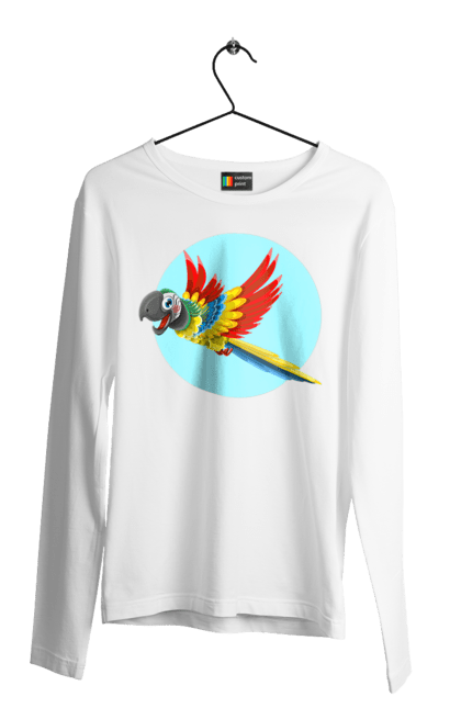 Чоловічий лонгслів з принтом "Папуга". Барвистий папуга, какаду, кольоровий папуга, папуга, що летить. 2070702