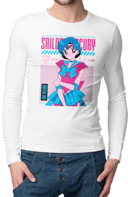 Мужской лонгслив с принтом Сейлор Мун Меркурий. Ami mizuno, sailor mercury, sailor moon, ами мидзуно, аниме, драма, махо-сёдзё, сейлор мун, сериал\. 2070702