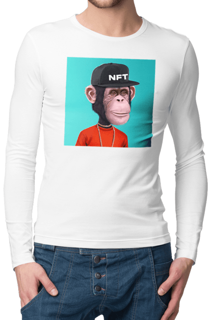 Чоловічій лонгслів з принтом "Мавпочка 8". Nft, персонаж, принти, ручне малювання, футболки. CustomPrint.market