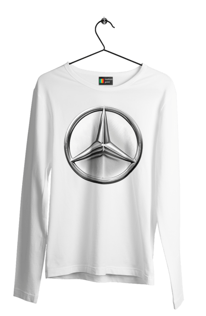 Чоловічий лонгслів з принтом "Mercedes Benz Лого Металік". Авто, автомобіль, логотип мерседес, машини, мерс, мерседес. 2070702
