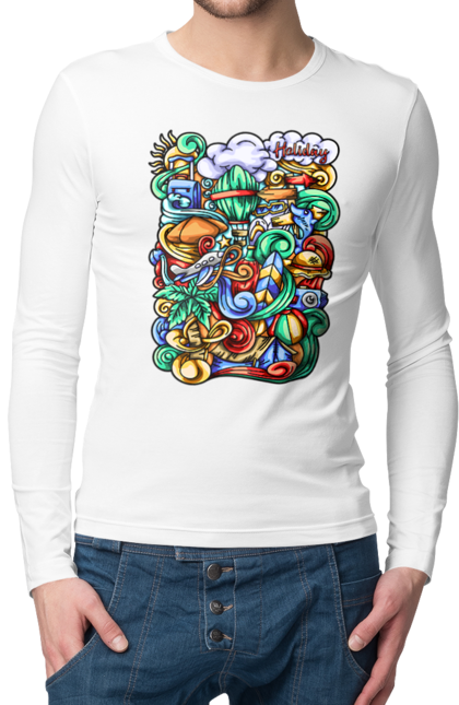 Чоловічий лонгслів з принтом "Канікули відпочинок арт". Відпочинок, канікули, літо, море, пляж, подорож. 2070702