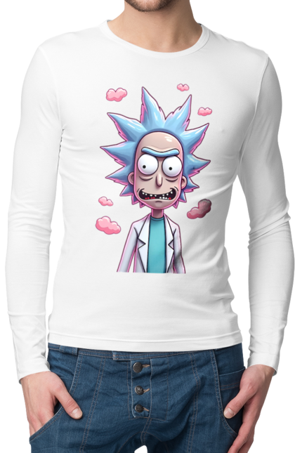 Мужской лонгслив с принтом Рик и Морти. Rick and morty, мультфильм, научная фантастика, приключения, рик, рик и морти, сериал. 2070702