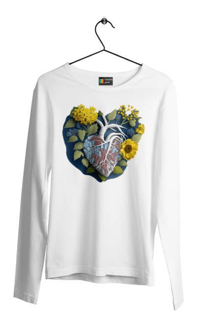 Чоловічий лонгслів з принтом "Серце квіти". Люблю україну, перемога україни, серце, символи україни, соняшник, традиції україни, україна. 2070702