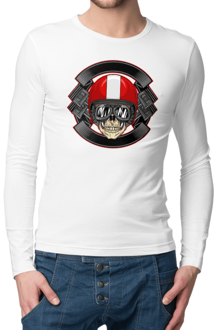 Чоловічий лонгслів з принтом "череп мотоцикліст". Мотоцикліст \, череп, шолом. 2070702