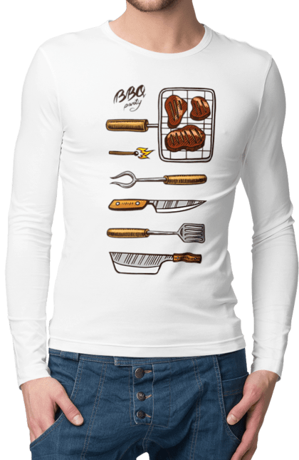 Чоловічий лонгслів з принтом "Барбекю Паті". Барбекю, м`ясо, смажити. 2070702