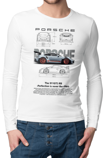 Чоловічій лонгслів з принтом "Porsche 911 GT3 RS". Porsche, porsche 911, авто, автомобіль, порше, спорт, спортивний автомобіль. 2070702