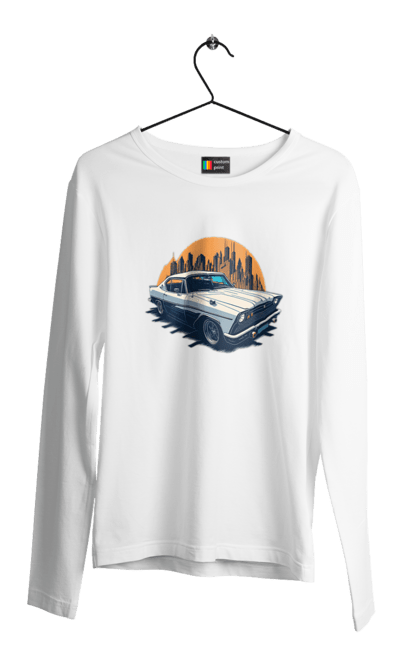 Чоловічий лонгслів з принтом "Вінтажне зображення авто". Автомобіль, вінтажне зображення, місто. 2070702