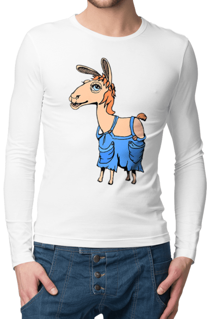 Чоловічий лонгслів з принтом "Лама В Комбінезоні". Комбінезон, лама. 2070702