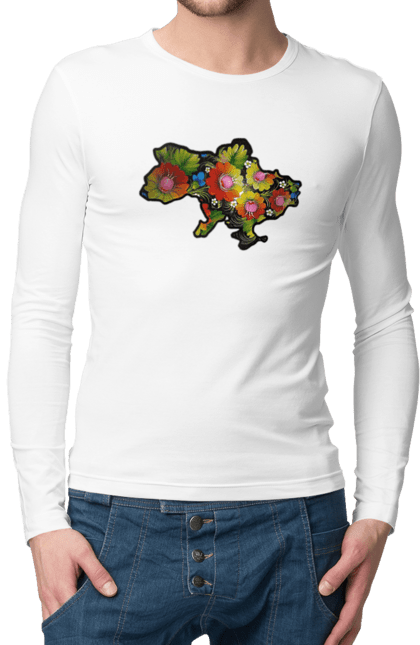 Чоловічий лонгслів з принтом "Справжня Україна". Барви, квіти, кольрі, краса, лепестки, листя, настрій, справжня україна. 2070702