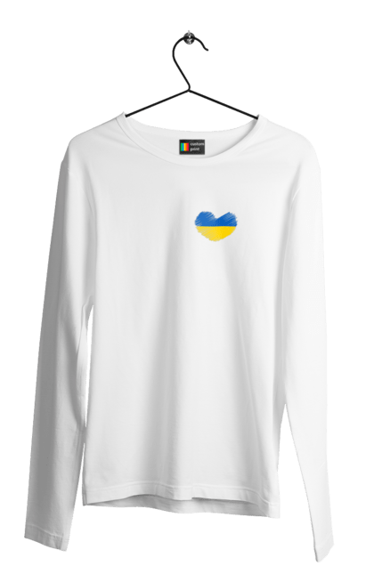 Чоловічий лонгслів з принтом "Україна у серці". Арестович, война, герои, зелёный, иди нахуй, кем, мир, нет войне, орда, орки, привид киева, птн пнх, путін хуйло, русский военный корабль, слава украине, ссу, украина, чернобаевка. 2070702