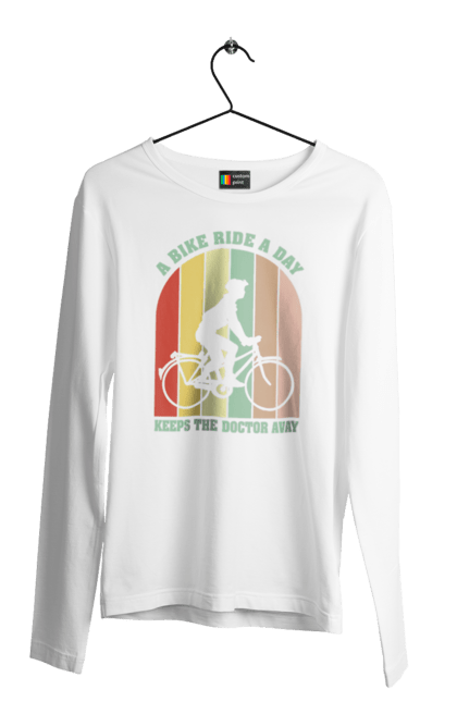 Чоловічий лонгслів з принтом "Поїздка на велосипеді". Велопрогулянка, велосипед, здоровий спосіб життя, зож, поїздка на велосипеді. 2070702