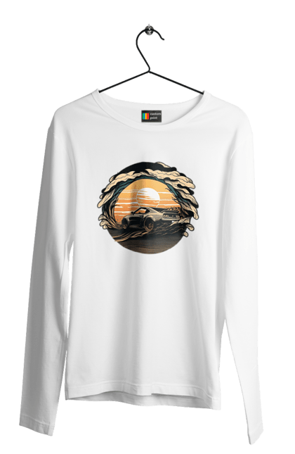 Men`s longsleeve with prints Dodge at sunset. Car, cars, dodge. 2070702