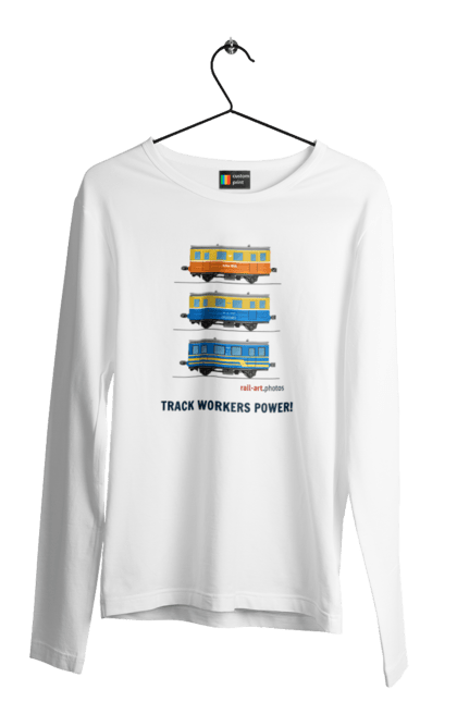 Чоловічий лонгслів з принтом "Track Workers Power! Автомотриса АС1А". Автомотриса, ас1а, дрезина, залізниця, колійники, колія, мотриса, укрзалізниця. 2070702