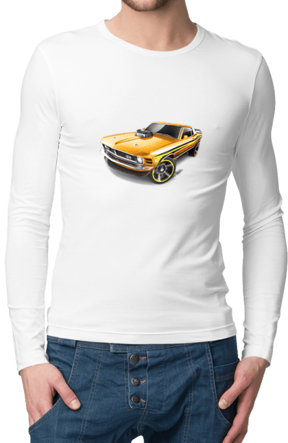 Чоловічий лонгслів з принтом "Форд мустанг". Американська легенда, жовтий мустанг, культове авто, мустанг, потужне авто, форд мустанг, шелбі. 2070702