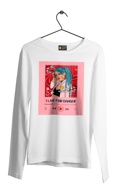 Чоловічий лонгслів з принтом "I Live For Danger". Аніме, музика, пістолет, програвач. 2070702