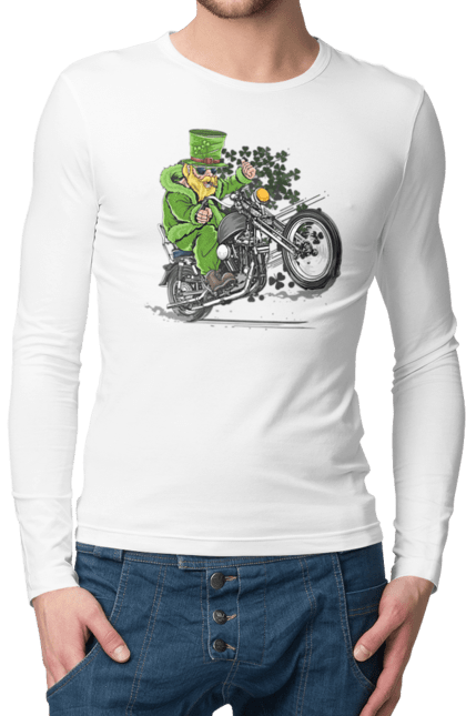 Чоловічий лонгслів з принтом "Патрік На Мотоциклі". Мотоцикл, патрик, свято. 2070702