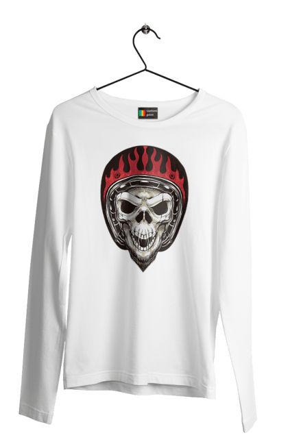 Чоловічий лонгслів з принтом "Череп в мотошоломі". Мото, скелет, череп, шолом. 2070702