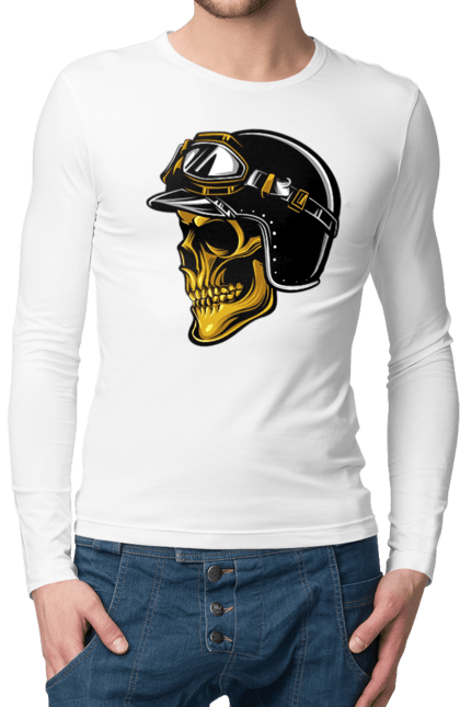 Чоловічий лонгслів з принтом "Череп в мотошоломі". Крутий, очі, череп, шолом. 2070702
