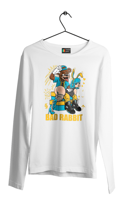 Чоловічий лонгслів з принтом "Поганий кролик". Бдсм, ведмідь, дівчина, кролик, поганий кролик, прикольна, смішна. 2070702