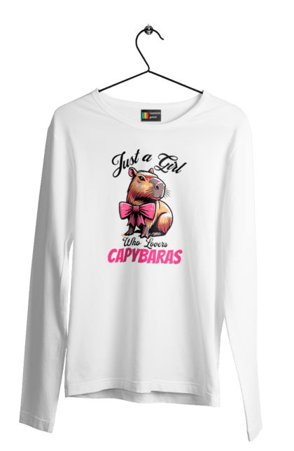Men's longsleeve with prints Capybara. Animal, bow, capybara, pink, rodent. 2070702