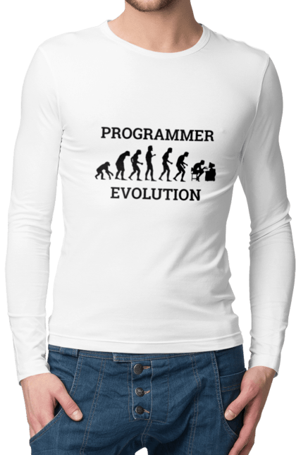 Чоловічий лонгслів з принтом "Еволюція програміста". Angular, c, css, html, it, javascript, jquery, php, python, react, svelt, vue, айтишник, айті, гумор, код, кодувати, прогер, програміст, програмісти, ти ж, ти ж програміст, тиж програміст. 2070702