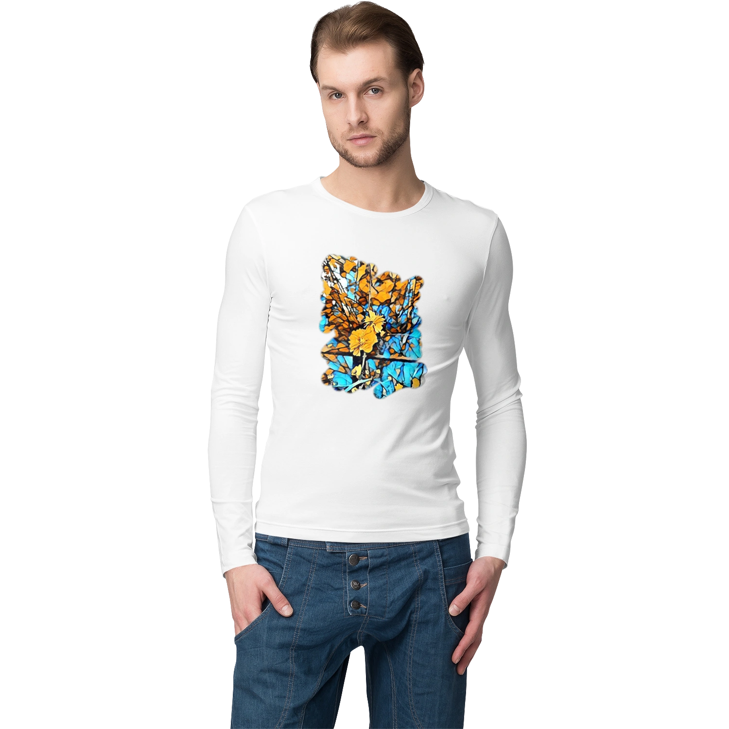 Yellow flowers on a blue background