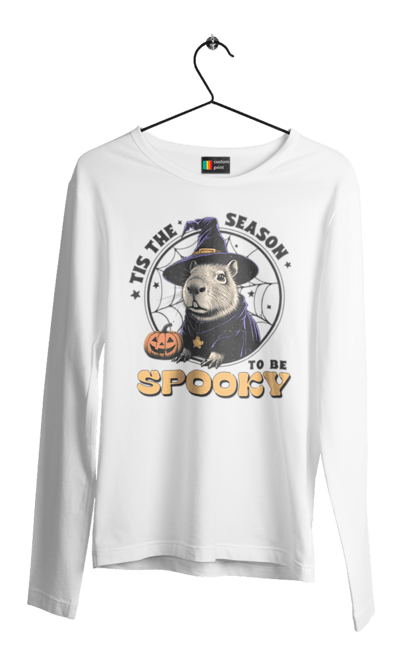 Чоловічій лонгслів з принтом "Капібара Хелловін". Capybara, halloween, відьма, водосвинка, гарбуз, гризун, капібара, свято, тварина, хелловін. 2070702