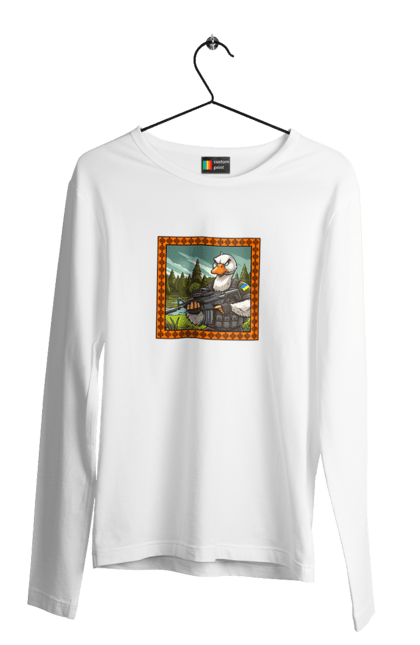 Чоловічий лонгслів з принтом "Гусячий десант". Біологічна зброя, бойові гуси, військовий гусак, гусячий десант, зброєні сили, прапор, символіка, україна. 2070702