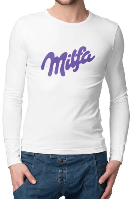 Чоловічий лонгслів з принтом "Milfa". Гумор, для жінок, жіноча, меми, мілка, мілфа, прикол, смішне, смішні. 2070702