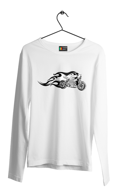 Чоловічий лонгслів з принтом "Мотоцикл Вогонь". Мото, мотоцикл, огонь. 2070702