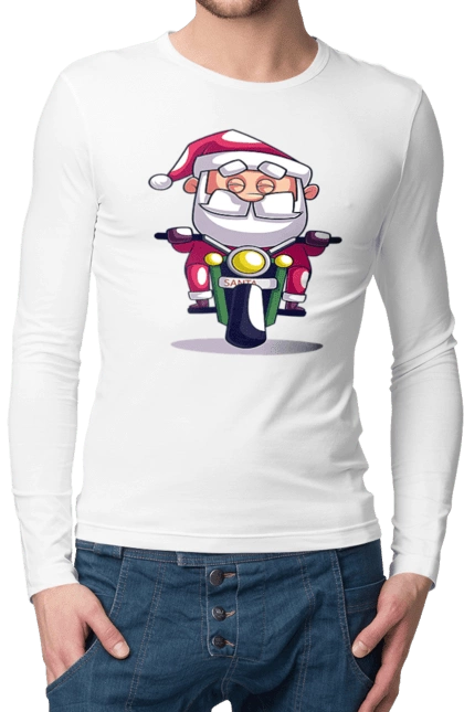 Happy Santa on a motorcycle