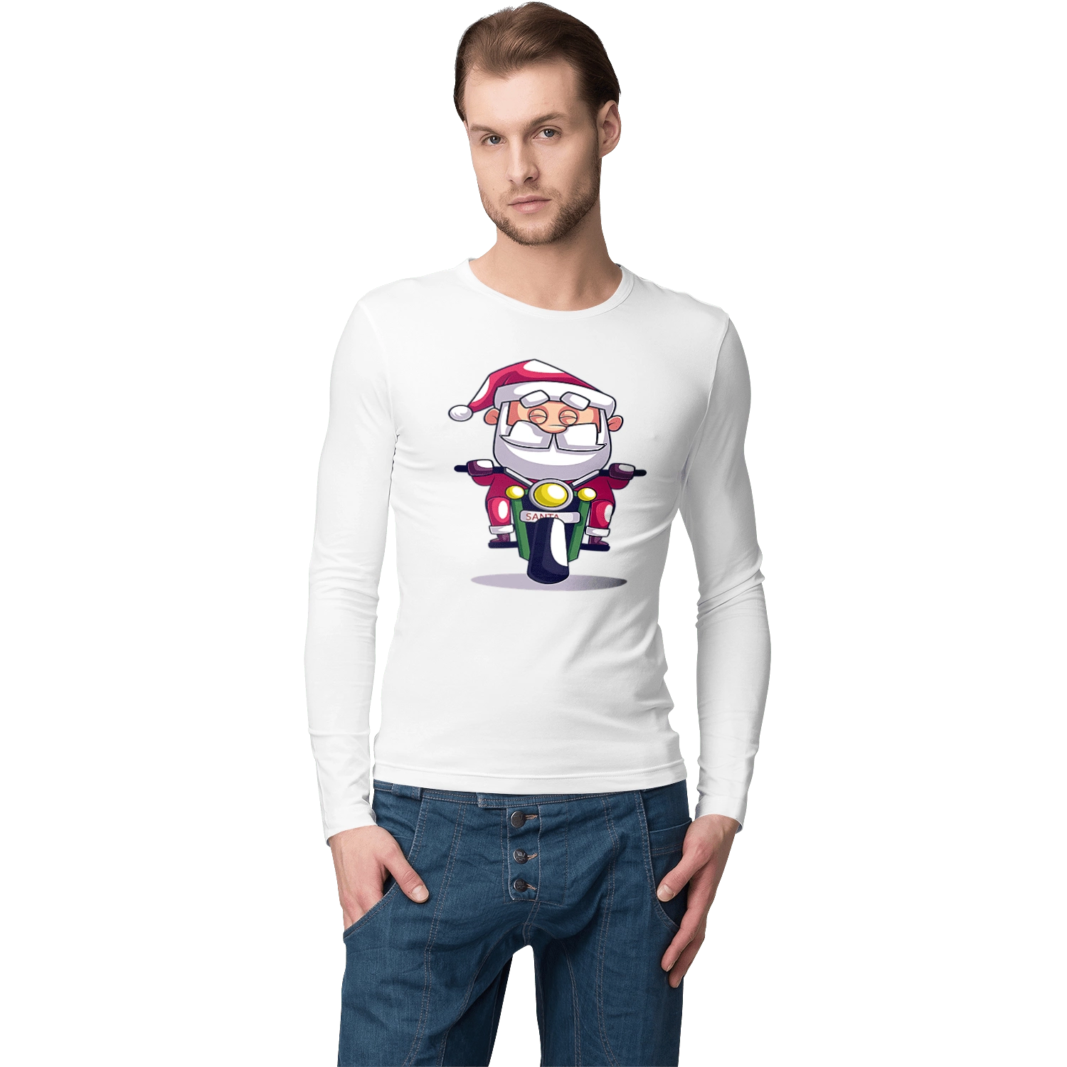 Happy Santa on a motorcycle