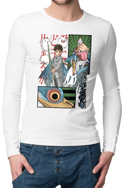 Men's longsleeve with prints The Boy and the Heron. Boy and bird, cartoon, ghibli, japan, miyazaki, studio ghibli. 2070702