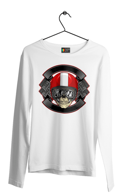 Чоловічий лонгслів з принтом "череп мотоцикліст". Мотоцикліст \, череп, шолом. 2070702