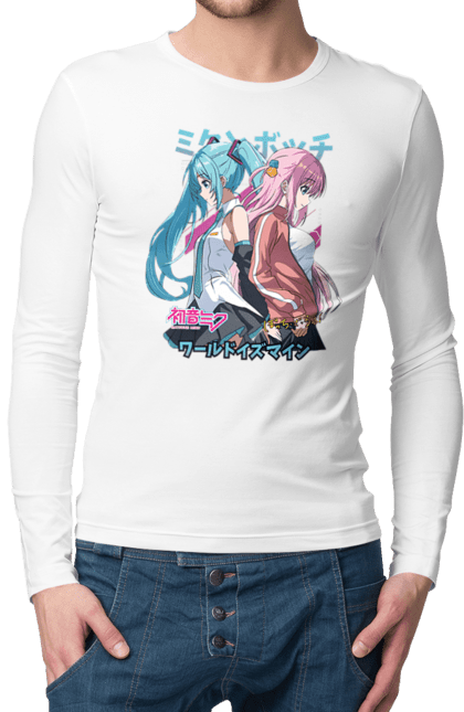 Men's longsleeve with prints Hatsune Miku and Hitori Gotou. Anime, bocchi the rock, hatsune miku, hitori goto, hitori gotou, lonely rocker, miku, rocker, vocaloid. 2070702