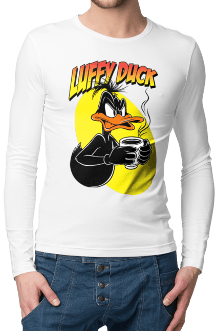 Чоловічій лонгслів з принтом "Даффі Дак". Daffy duck, looney tunes, merrie melodies, warner brothers, даффі дак, качка, мультфільм. 2070702