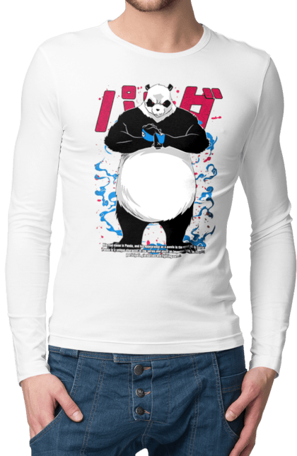 Men's longsleeve with prints Jujutsu Kaisen Panda. Anime, dark fantasy, jujutsu kaisen, magic battle, manga, mystic, panda. 2070702