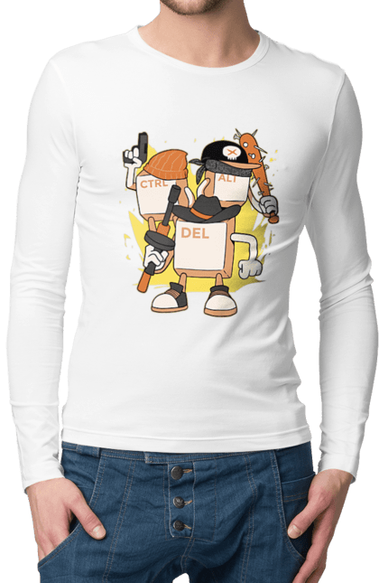 Чоловічий лонгслів з принтом "Ctrl alt del Програмерський екшен". 404, andoid, aws, backend, c++, cloud, css, data, dev, devops, frontend, geek, git, github, go, golang, google, hacker, html, ios, java, javascript, jquery, js, linux, nodejs, php, python, react, science, script, web, геймер, гік, дата, клавіши, код, компьютер, лінукс, мова, облако, пайтон, пингфин, программист, програмування, талисман, хакер. 2070702