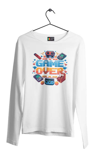 Men`s longsleeve with prints Game Over. 90s, for gamers, game, gamer, pixel, pixel art, video game. 2070702