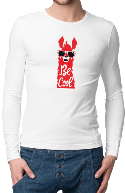 Чоловічий лонгслів з принтом "Крута лама". Звірі, круте, круто, лама, окуляри, тварини. 2070702