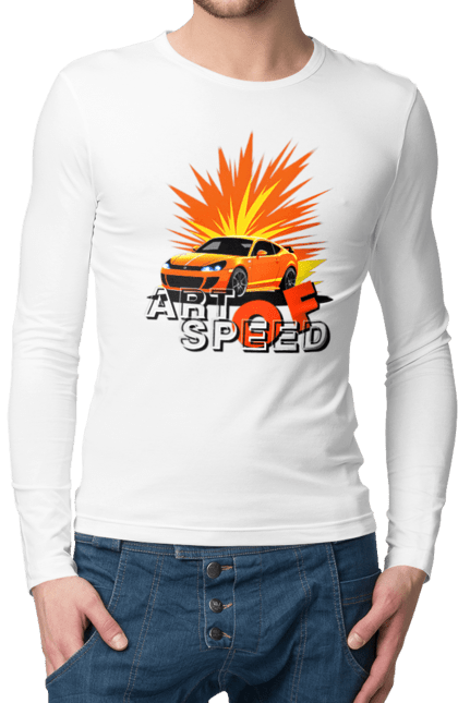 Чоловічий лонгслів з принтом "Мистецтво швидкості". Авто, автомобіліст, автомобіль, водій, швидкість. 2070702