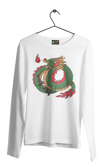 Men's longsleeve with prints The Dragon. Animal, chinese dragon, dragon, green dragon, symbol. 2070702