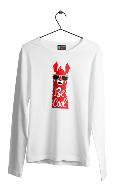 Чоловічий лонгслів з принтом "Крута лама". Звірі, круте, круто, лама, окуляри, тварини. 2070702