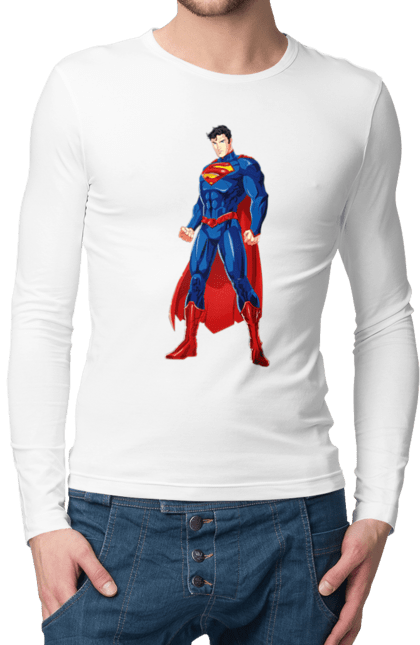 Чоловічій лонгслів з принтом "Супермен". Герой коміксів, кларк кент, комікси дс, криптоніт, синій костюм, супергерой, супермен. CustomPrint.market